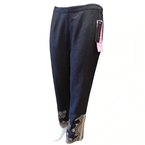 Silkland Petite 100% Silk Black & Gold Pants  Trousers Size PL/PG - Picture 2 of 9